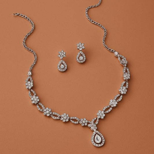 Rhinestone Floral Necklace Set