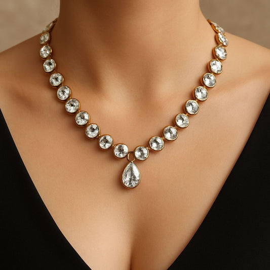 Sparkling Teardrop & Crystal Necklace