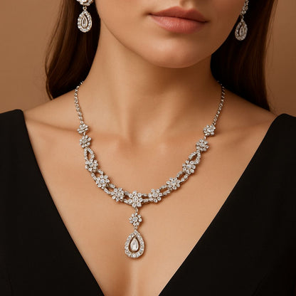 Rhinestone Floral Necklace Set