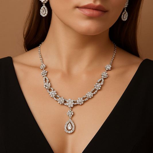 Rhinestone Floral Necklace Set